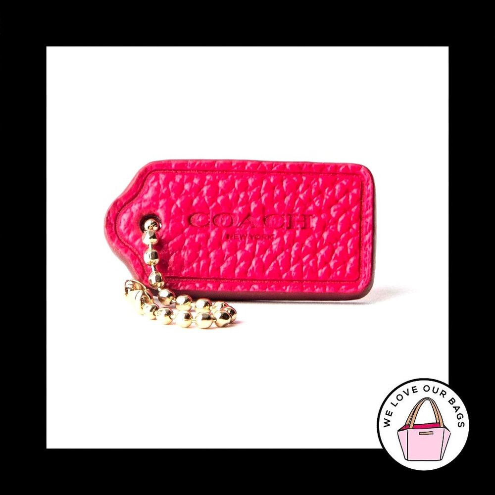1.5" COACH NEW YORK Pink Pebbled Leather Brass Fob Bag Charm Keychain Hang Tag